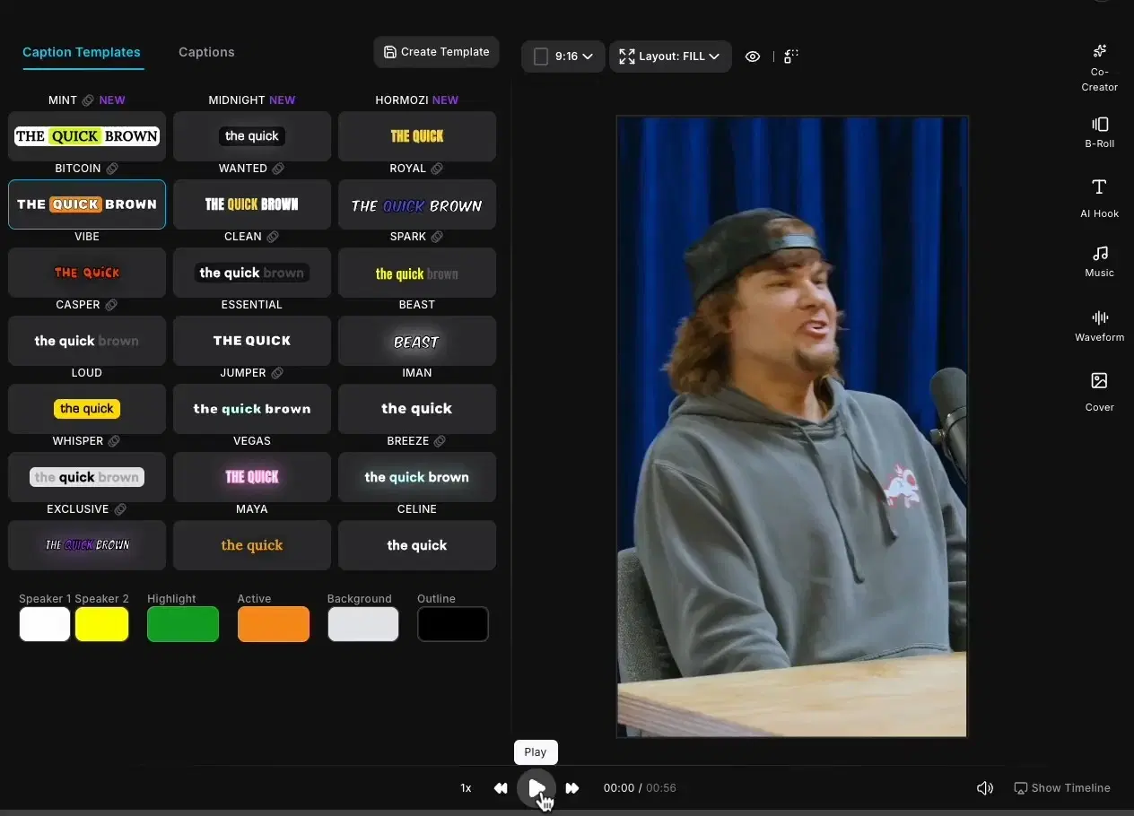 The Most Customizable AI Captions - Boost watch time with 99% accurate AI-generated captions featuring word-level timing precision. Choose from 20+ animated templates, auto-highlight keywords with emojis, customize fonts per word, and sync perfectly to speech with multi-speaker detection.