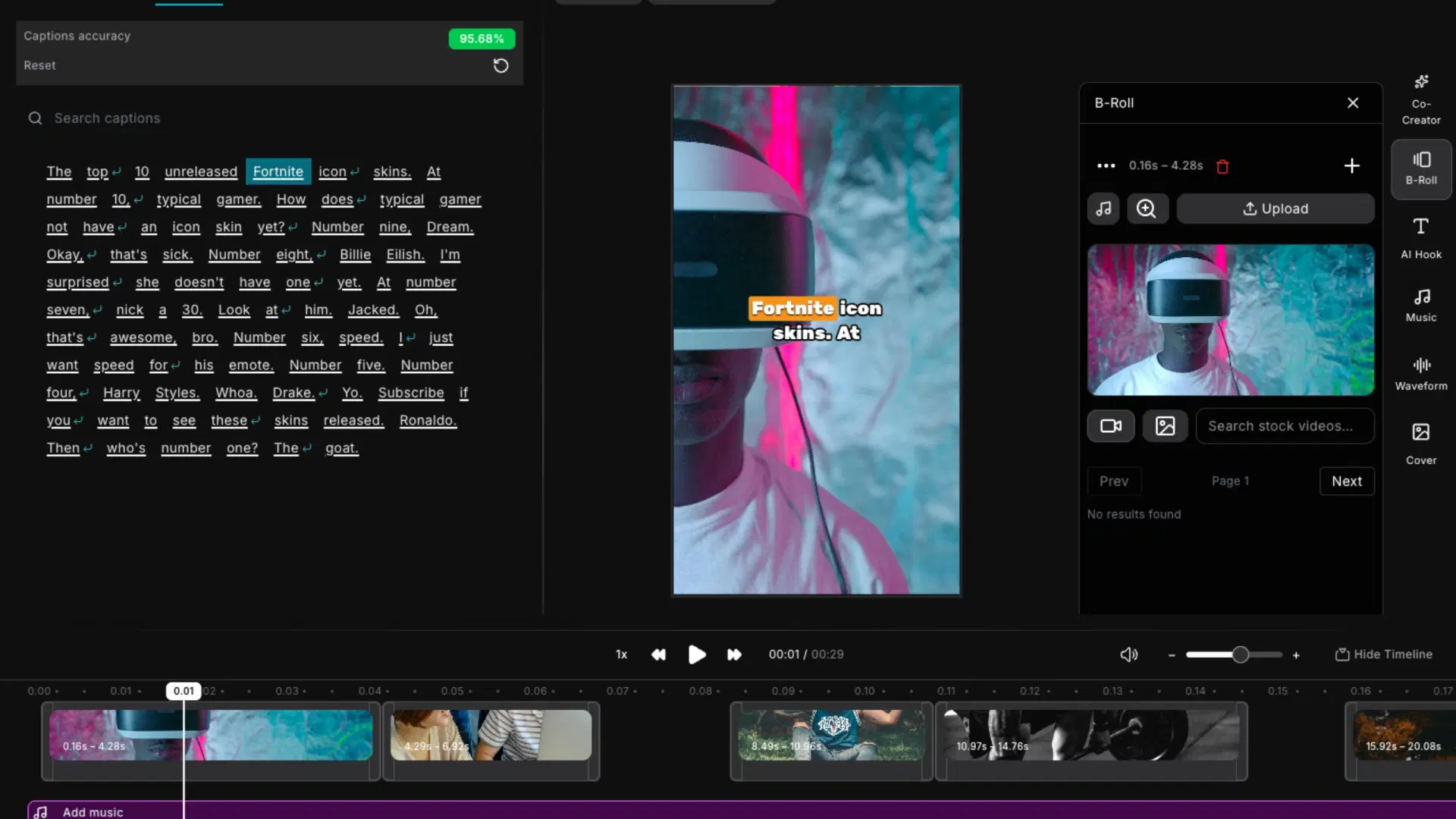 AI caption generator showing multi-speaker and timing
